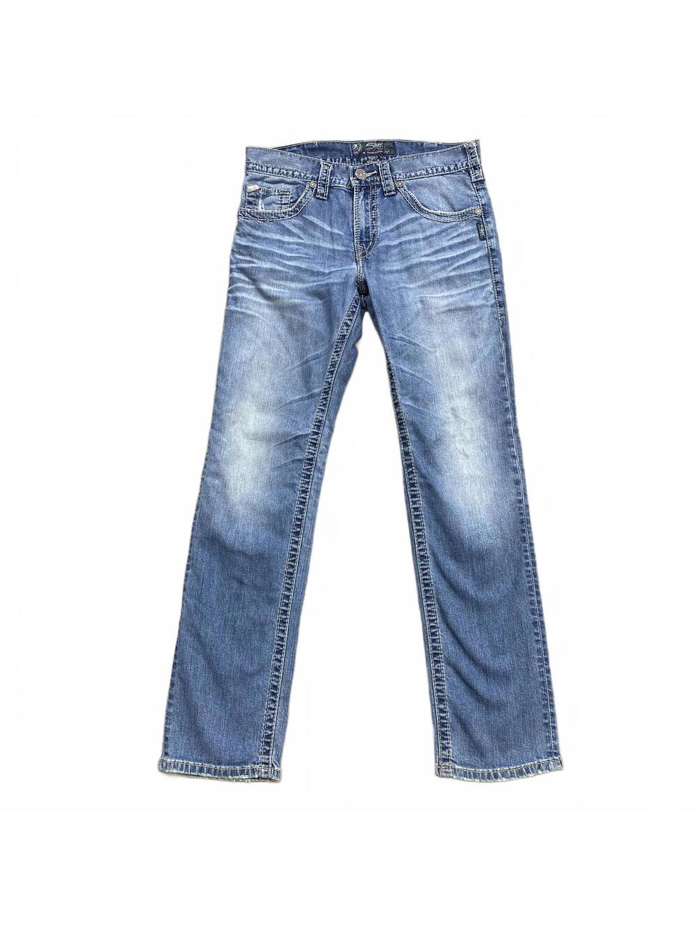 VTG Y2K Silver Jeans Co Konrad W32 L32 Medium Blue Whiskered Straight Leg Denim